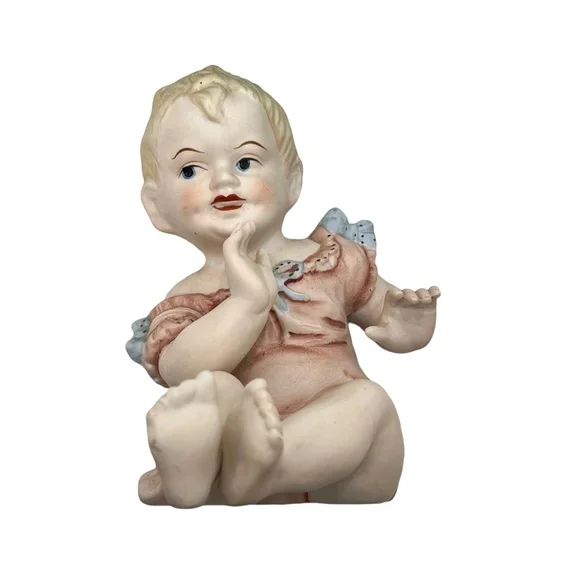VINTAGE HOMCO OF JAPAN BISQUE PORCELAIN PIANO BABIES - SET OF 2